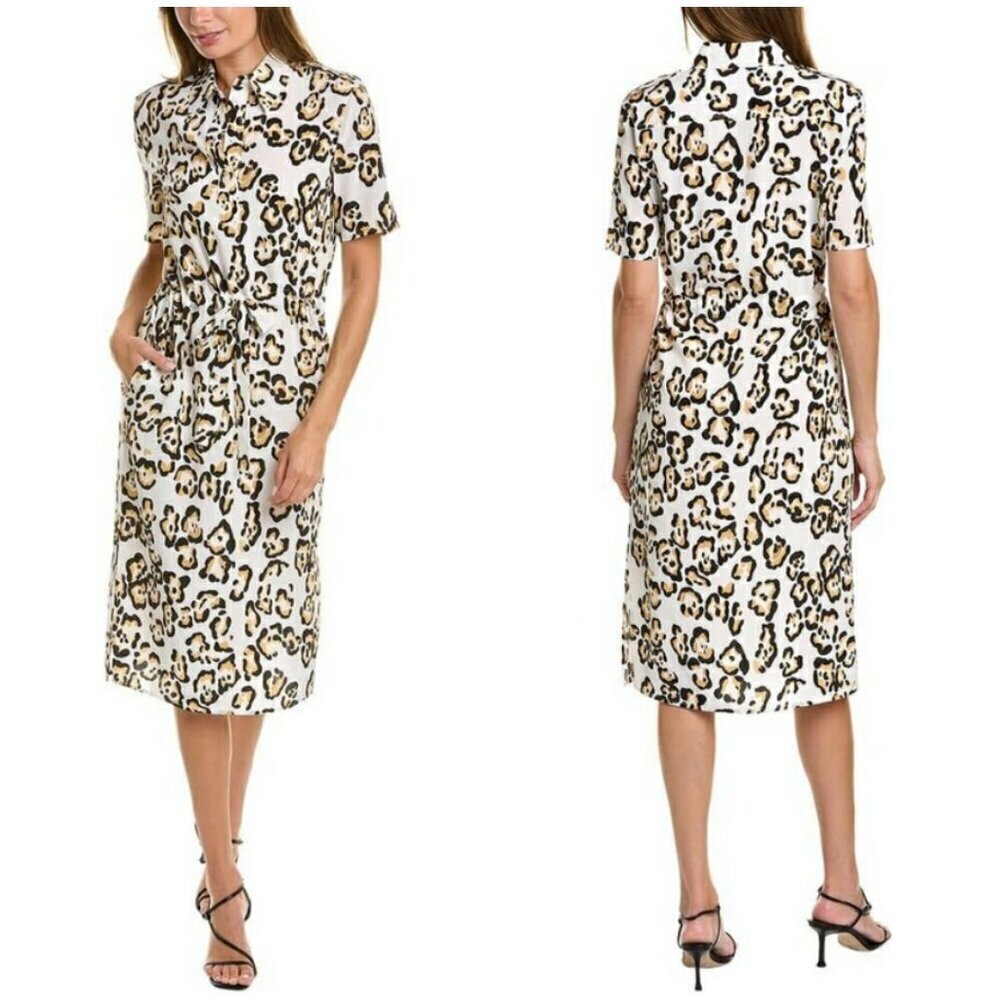 💕ST. JOHN💕 Printed Silk Dress ~ 100% Silk White Cheetah Print Large
